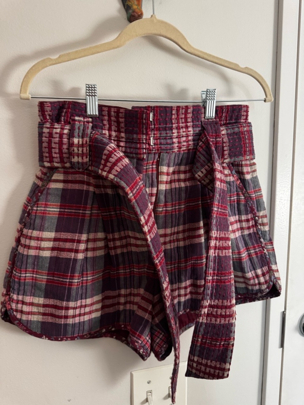 SEZANE Island Shorts - Size 38 / US 6 (Pink Red New Jersey Check) - Picture 6 of 8